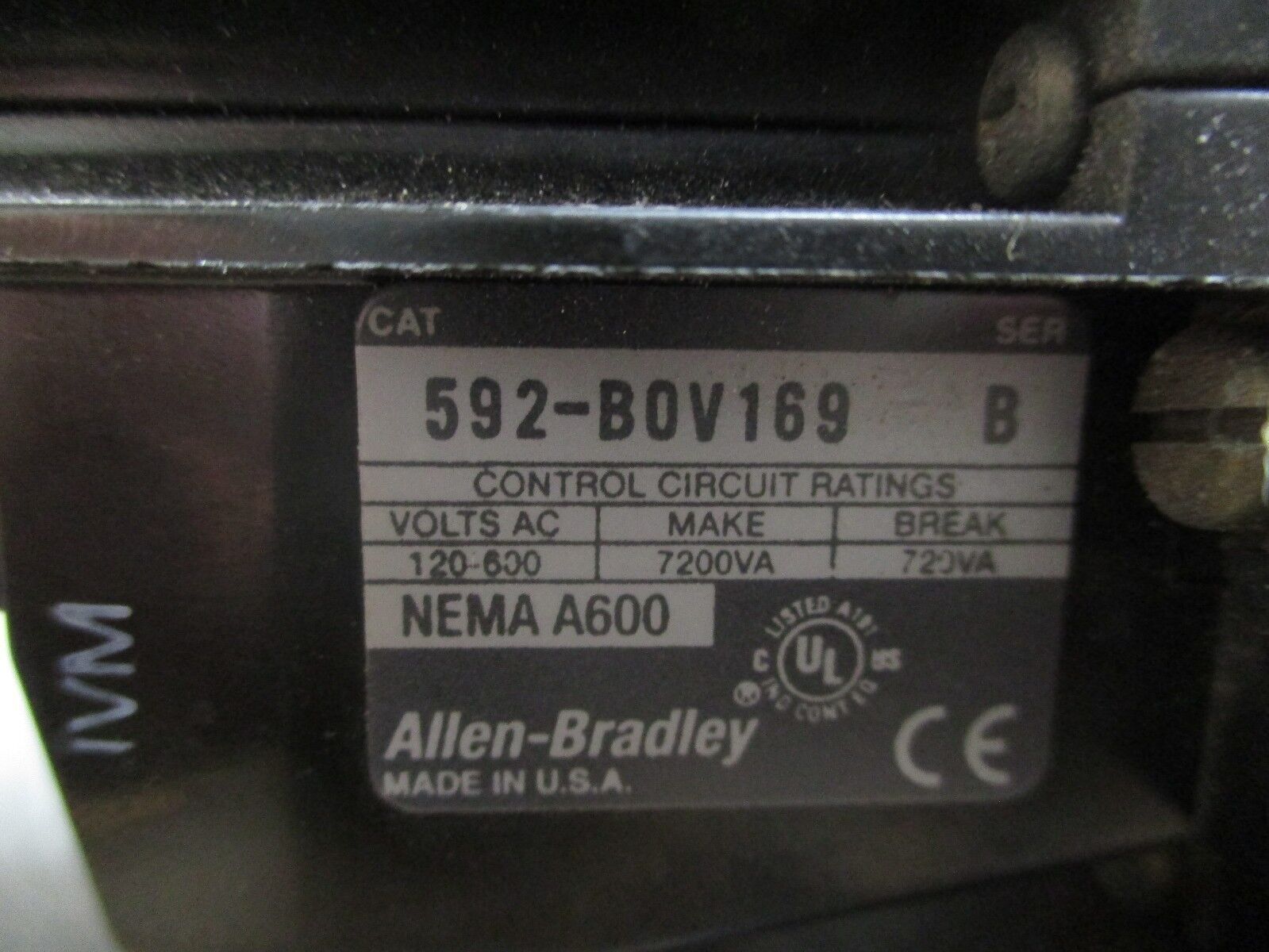 Allen-Bradley Overload Relay 592-B0V169 Ser B 120-600VAC *Heaters May Vary* Used