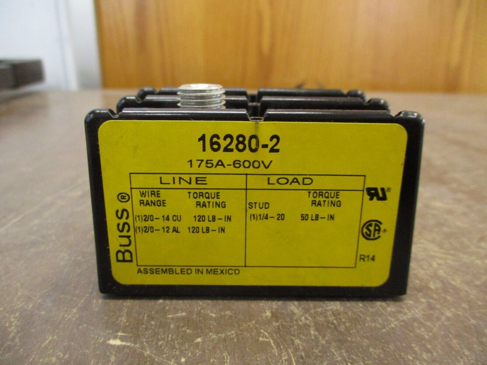 Buss Power Distribution Block 16280-2 175A 600V 2P Line (1): 2/0-14 Used