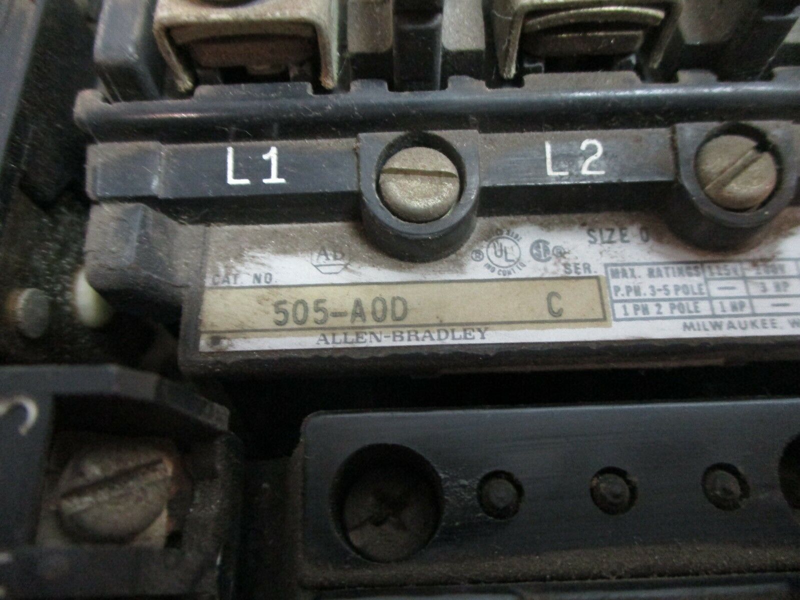 Allen-Bradley Size 0 Reversing Starter 505-AOD Ser. C 115-120V Coil 18A 600V