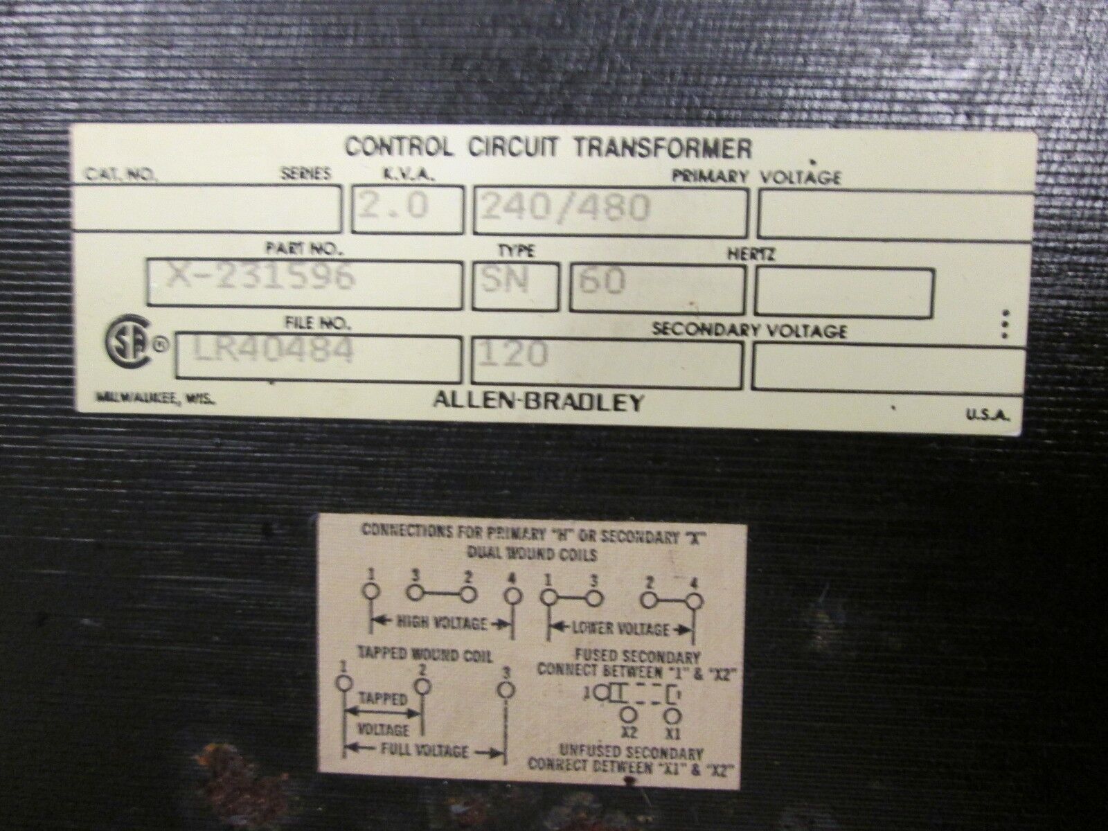 Allen-Bradley Control Circuit Transformer X-231596 60Hz Used
