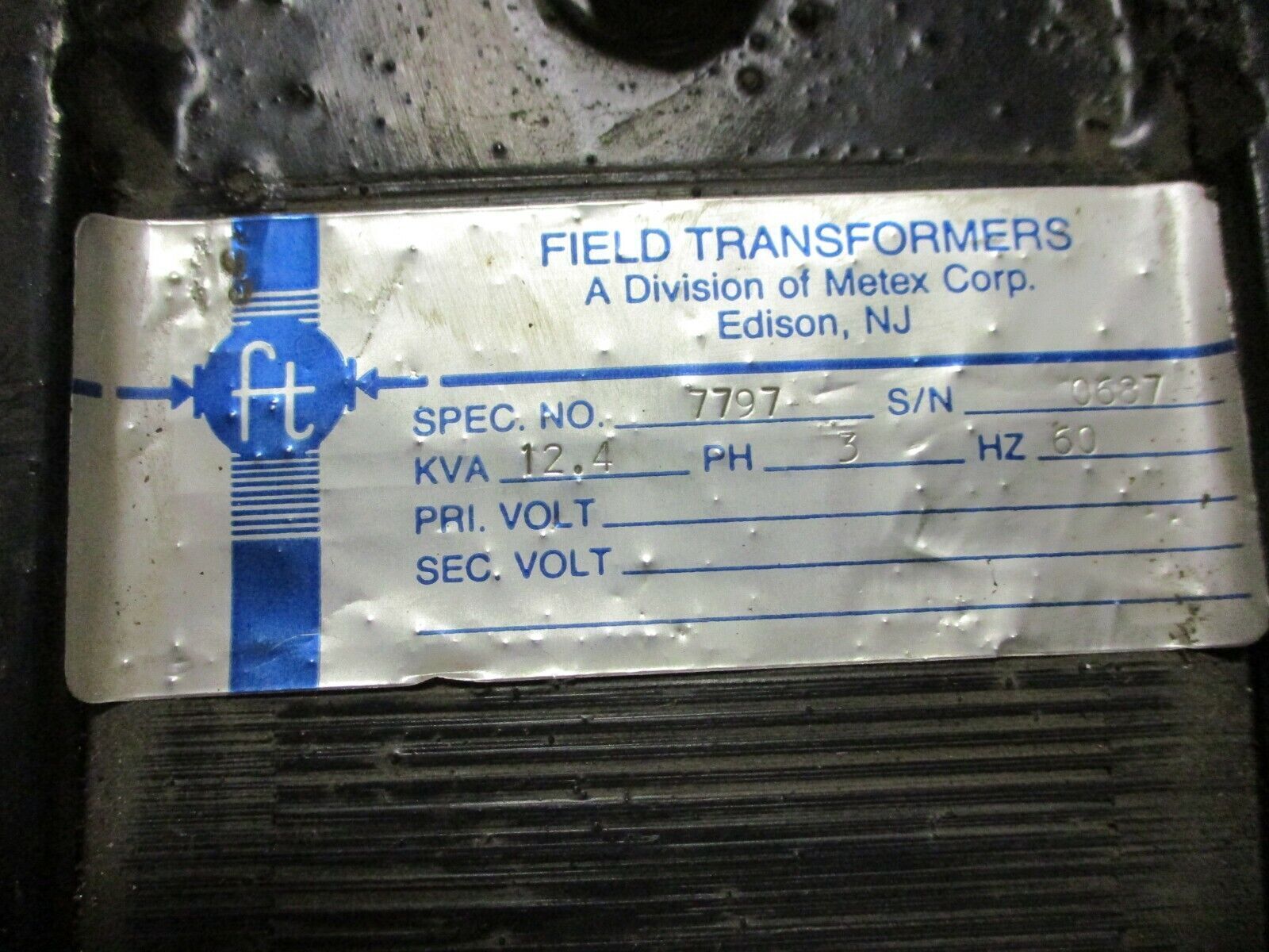 Field Transformers Transformer 7797 12.4 KVA 3Ph 60Hz Used