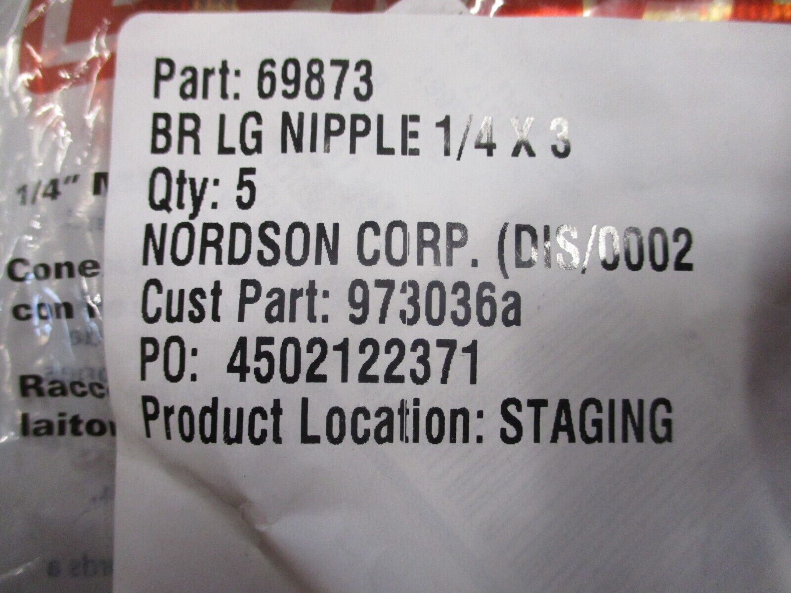 Nordson Brass Nipple 973036 *Lots of 4* New Surplus