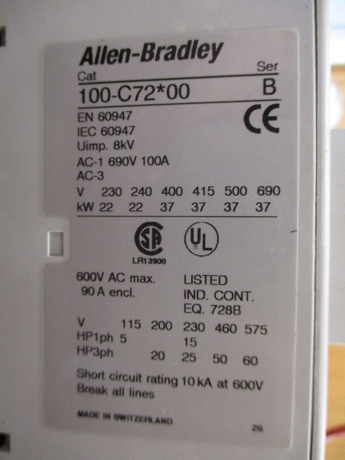 Allen-Bradley Reversing Starter 100-C72*00 / 193-EA2KE 120V Coil Trip: 26-85A