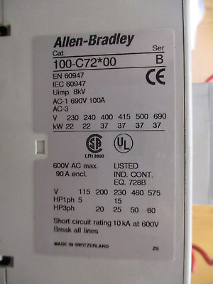 Allen-Bradley Reversing Starter 100-C72*00 / 193-EA2KE 120V Coil Trip: 26-85A