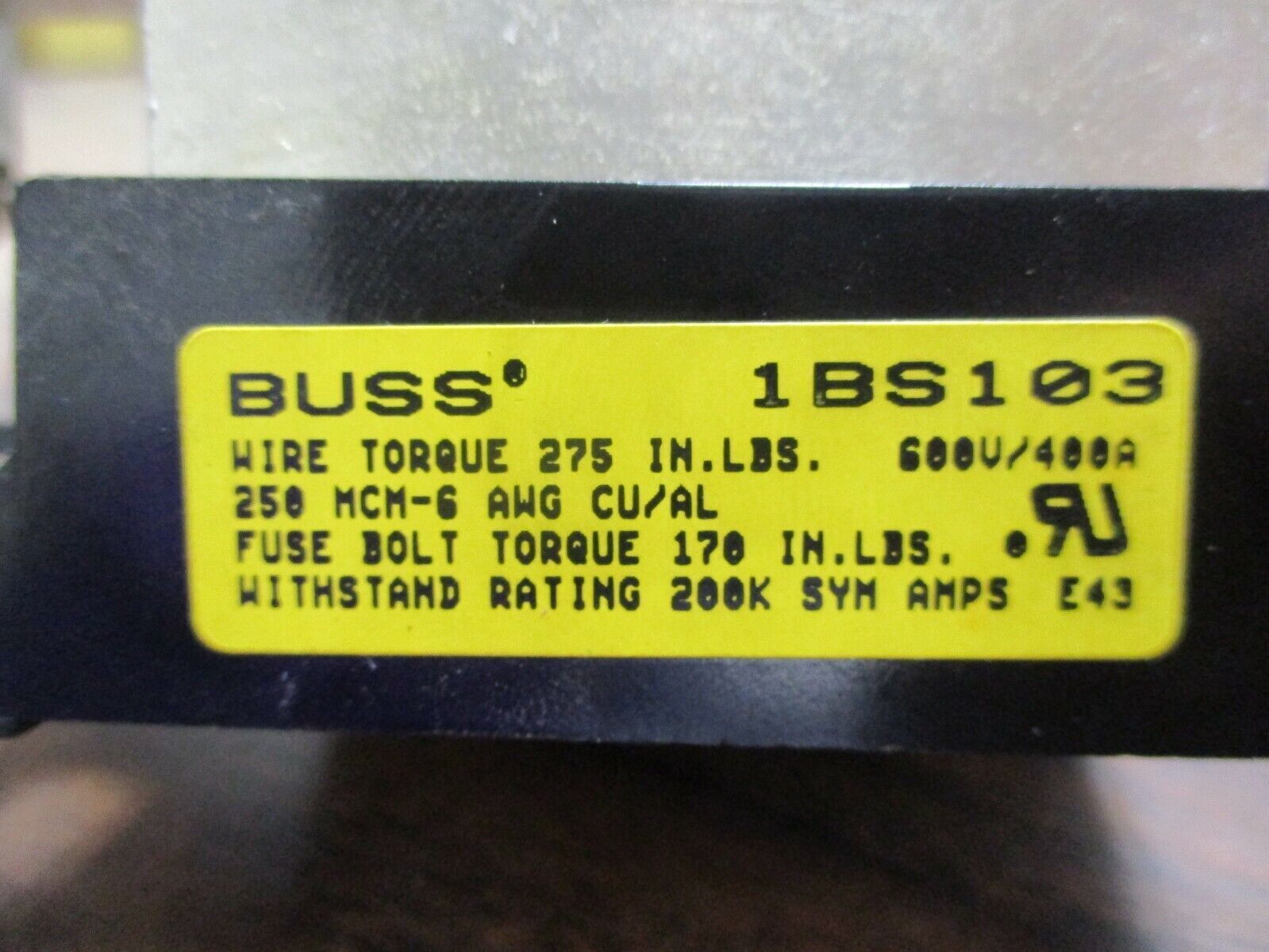 Buss Fuse Holder w/ Fuse 1BS103 400A 600V w/ 250A Fuse *Broken Mount* Used