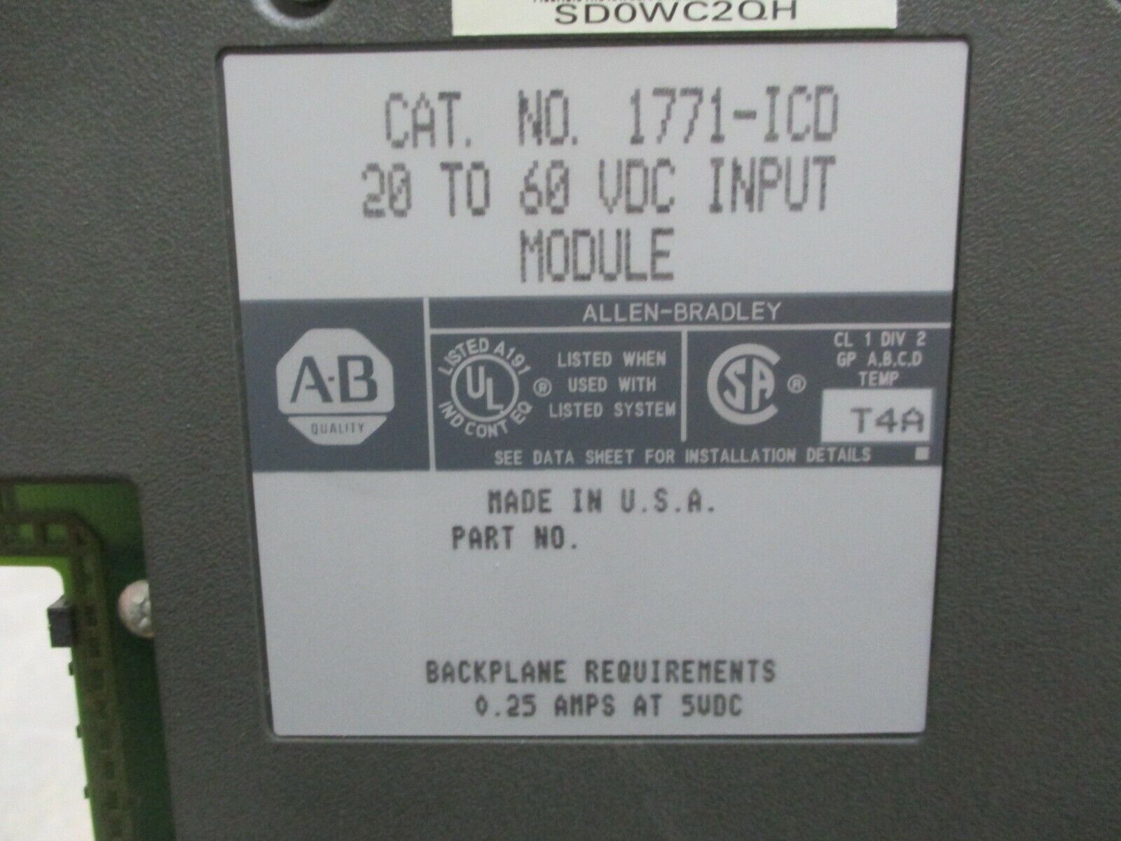 Allen-Bradley DC Input Module 1771-ICD 20-60VDC *No Terminal Strip* Used