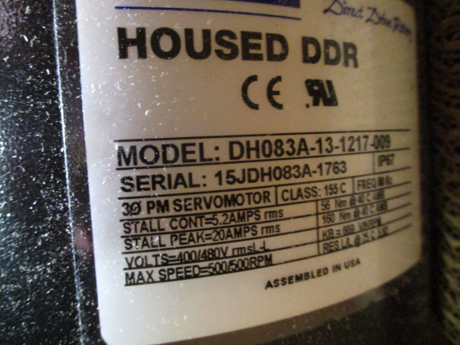 Kollmorgen Direct Drive Rotary AC Servo Motor DH083A-13-1217-009 400/480V 5.2A