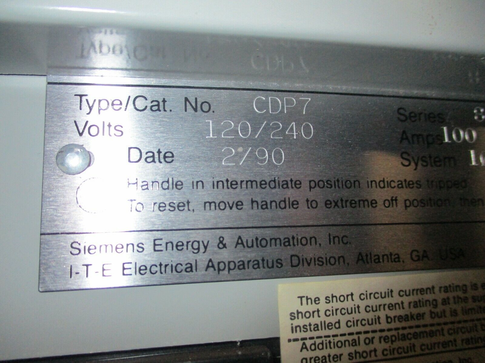 Siemens Main Breaker Circuit Breaker Panel CDP7 100A Max 120/240V 60A Main Used
