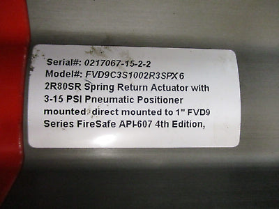 Triac Pneumatic Actuated Valve w/ Positioner FVD9C3S1002R3SPX6 Size: 1" Used