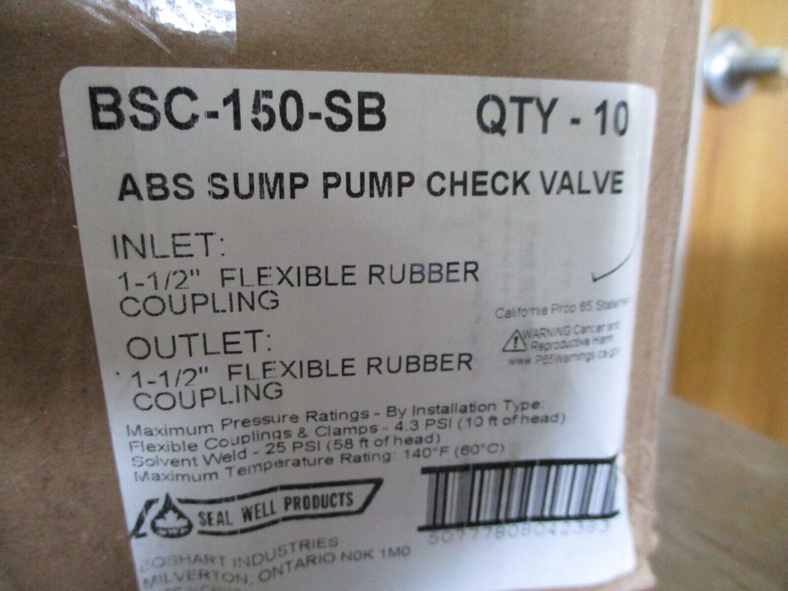 Boshart ABS Sump Pump Check Valve BSC-150-SB *Box of 10* New Surplus