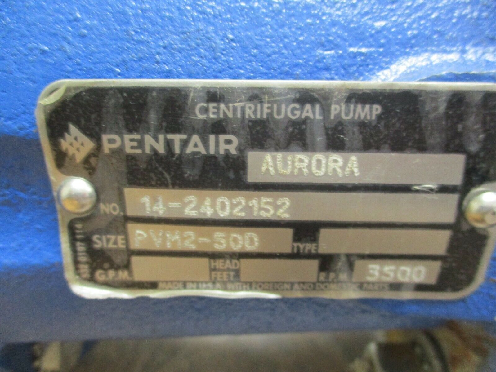Pentair Aurora Centrifugal Pump w/ Motor PVM2-50D 1.5HP 3500RPM 208-230/460V