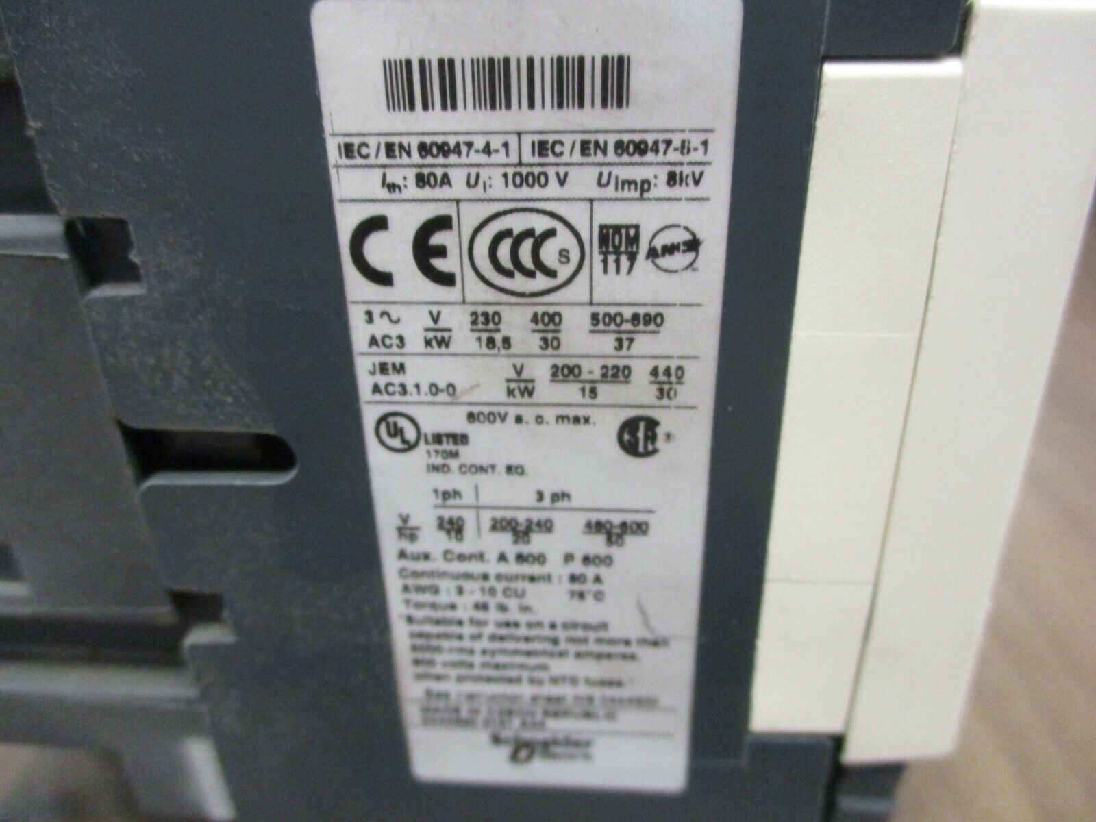 Telemecanique Contactor LC1 D6511 120V Coil 800A Used