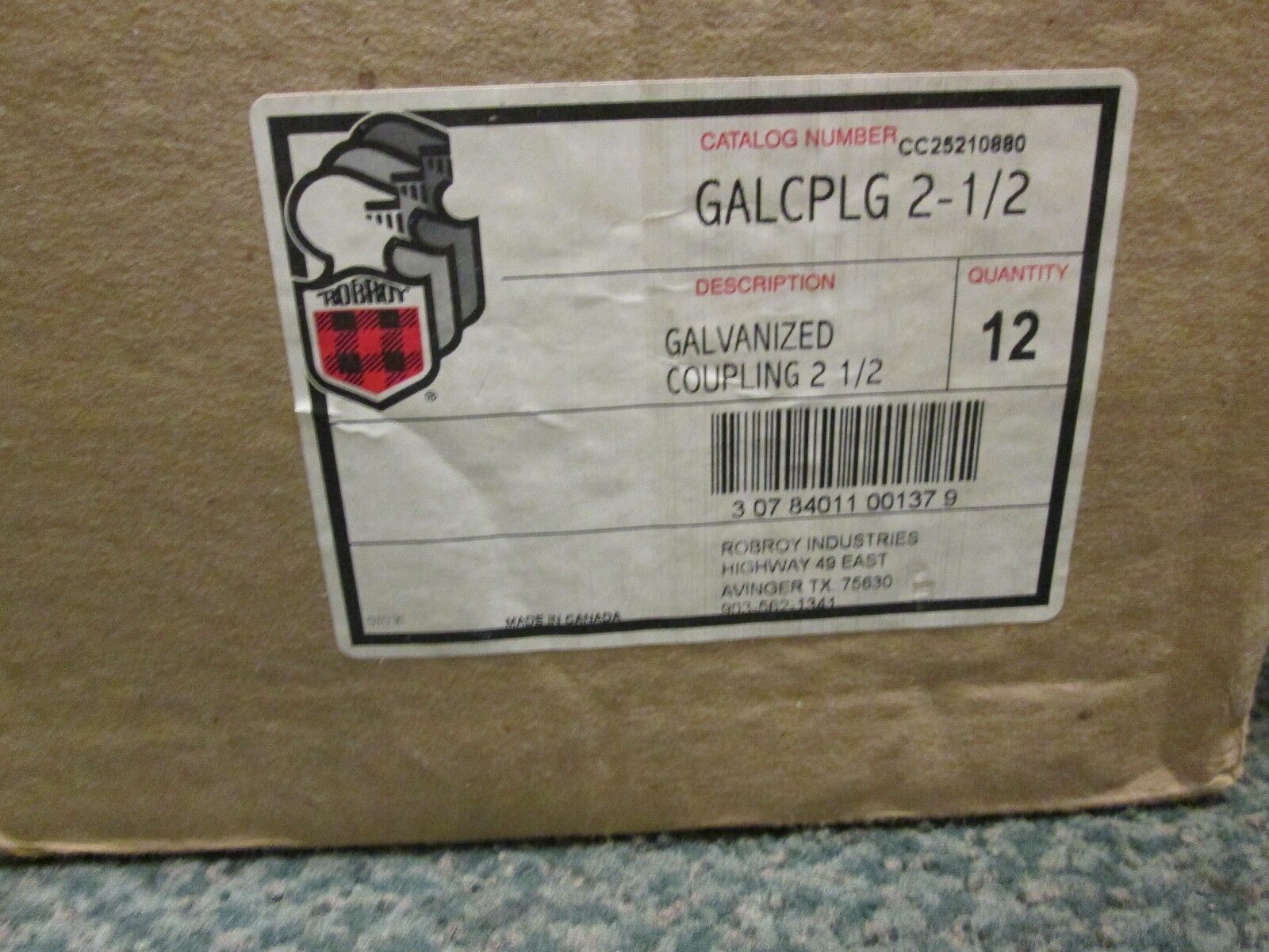RobRoy Galvanized Steel Coupling Size 2-1/2" Box of 15 New surplus