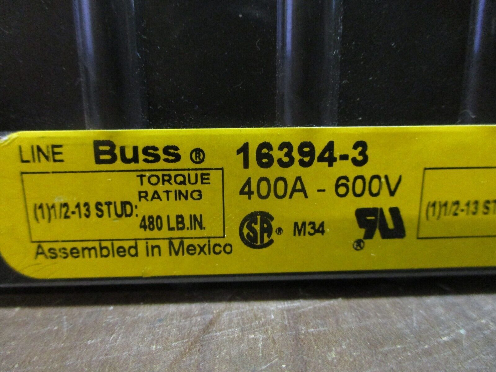 Buss Power Distribution Block 16394-3 400A 600V 3P Line(1): 1/2-13 STUD Used