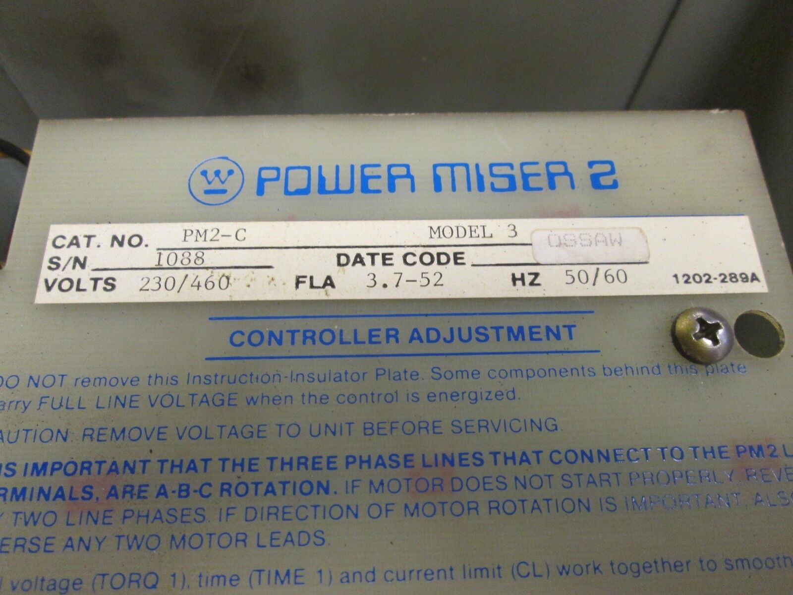 Westinghouse Power Miser 2 PM2-C 230/460V 3.7-52FLA 50/60Hz Used