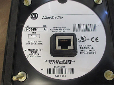 Allen-Bradley Powermonitor 3000 1404-DM Ser A FRN 1.05 Used w/ Cable