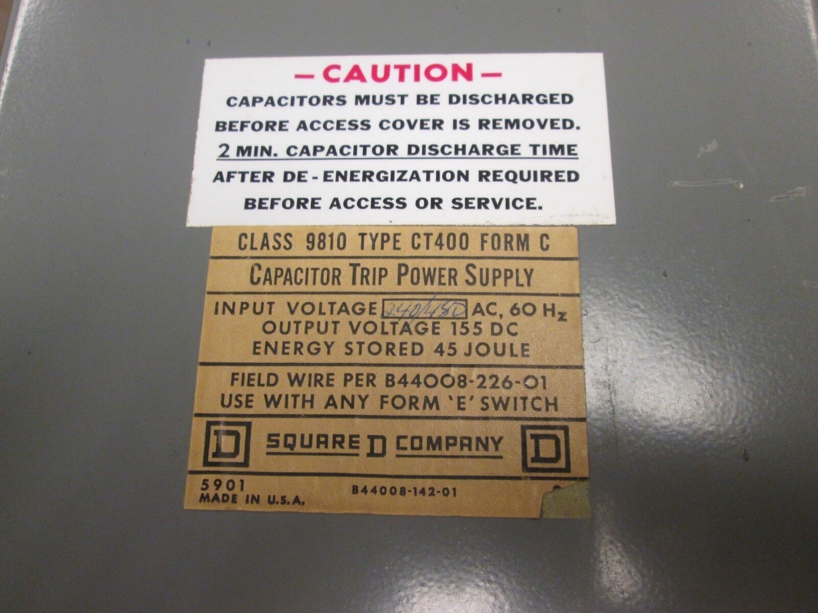 Square D Capacitor Trip Power Supply 9810 CT400 45 Joules Stored, Used