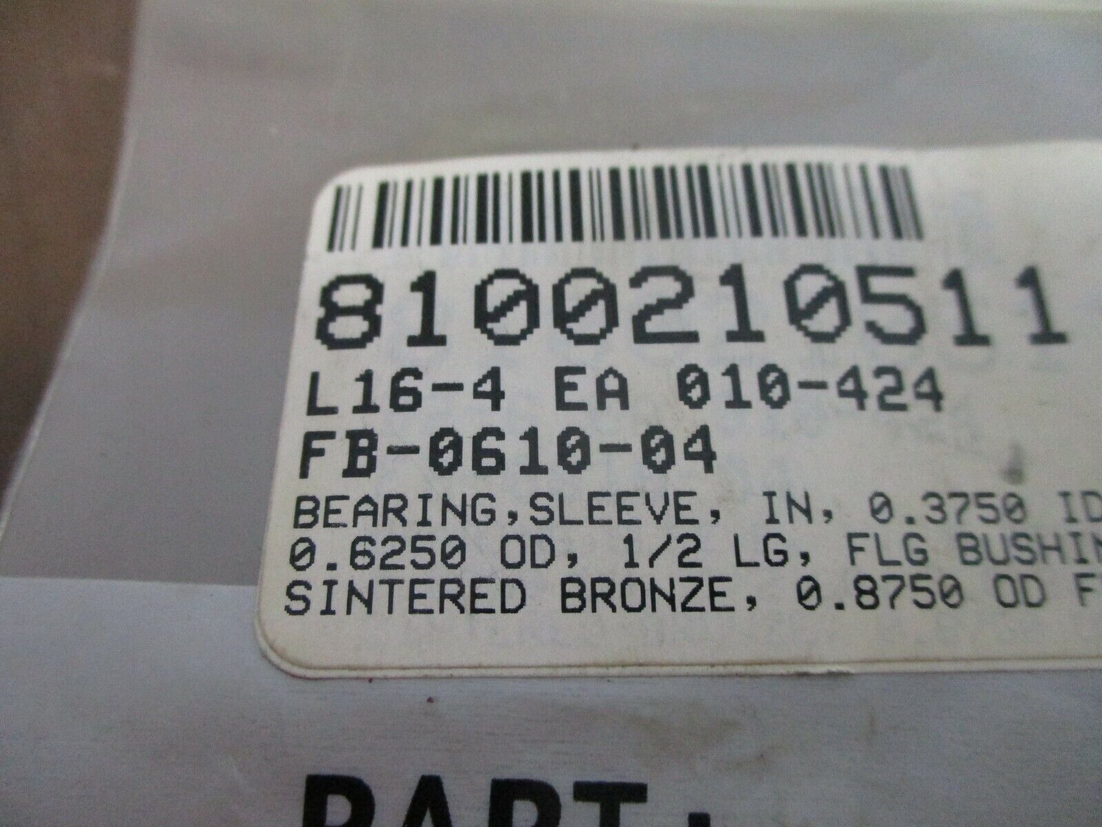 Bunting Bearing Bearing Sleeve Flange Bushing FB-0610-04 0.375: ID 0.8750" OD