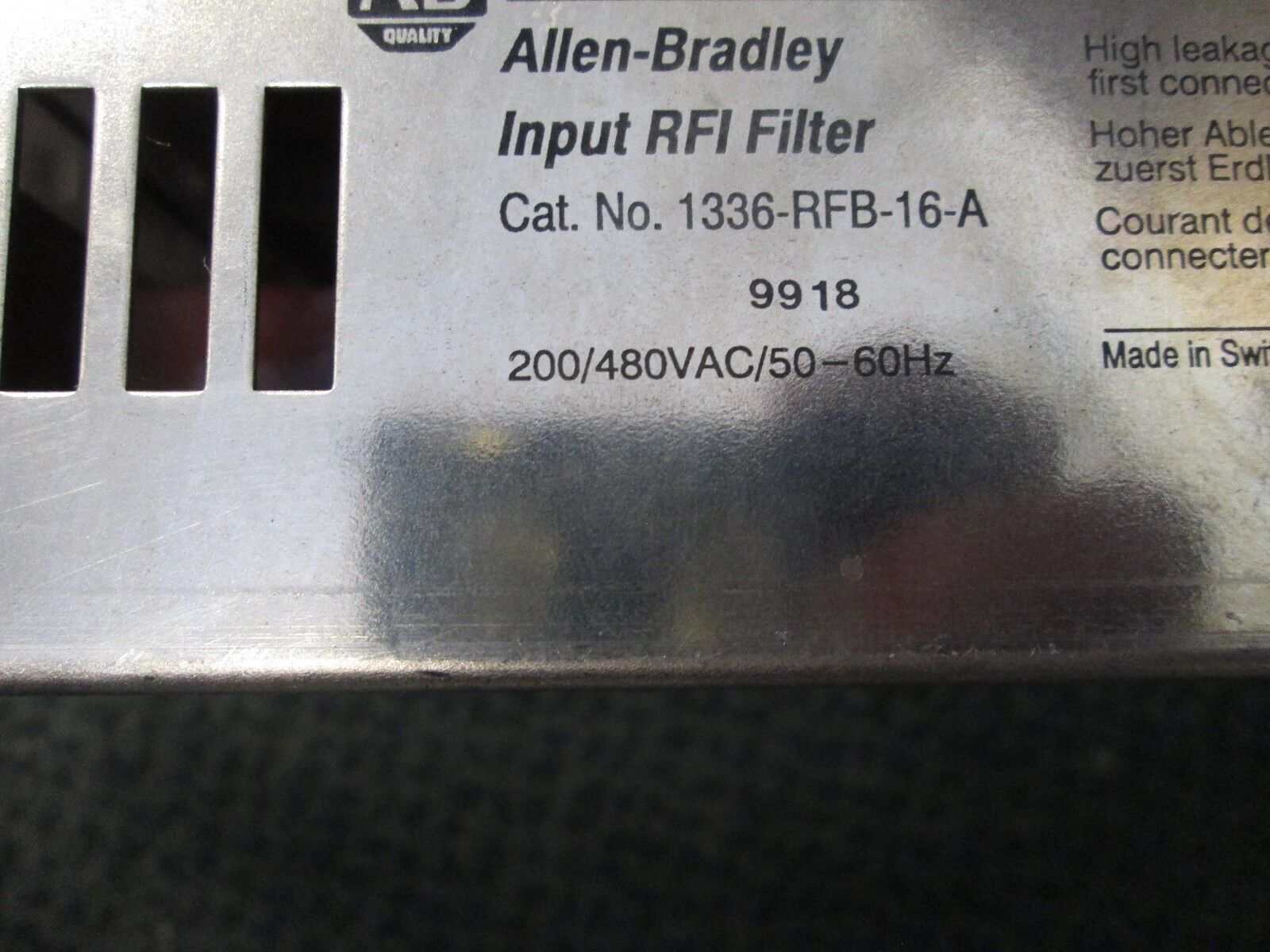Allen-Bradley Input RFI Filter 1336-RFB-16-A 200/480VAC 50/60Hz Used
