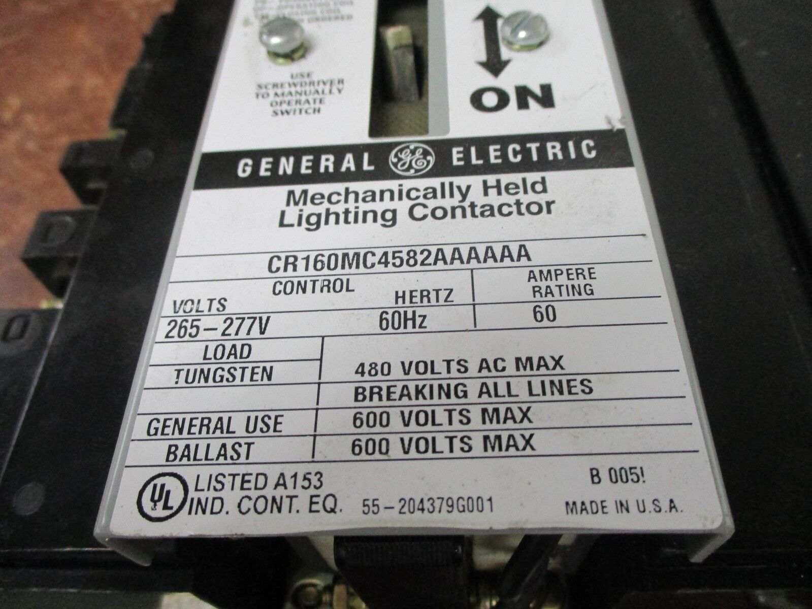 GE Mechanically Held Lighting Contactor CR160MC4582AAAAAA 60A 600V Used