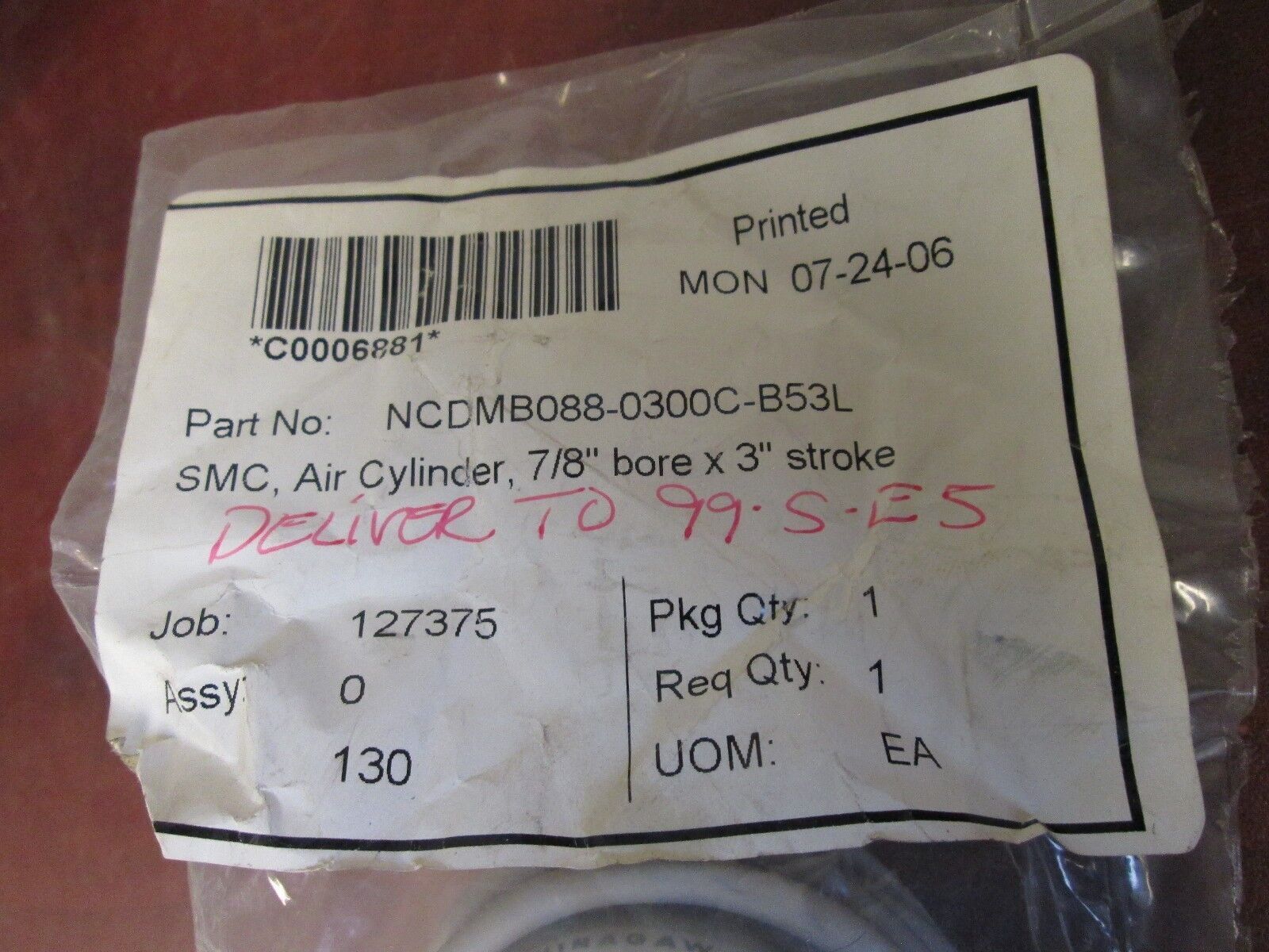 SMC Air Cylinder NCDMB088-0300C-B53L 7/8" Bore 3" Stroke New Surplus