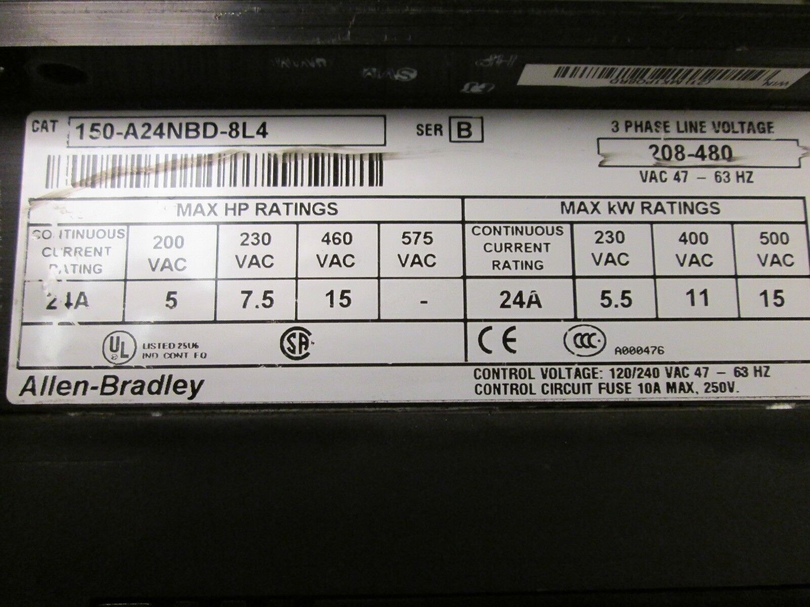 Allen-Bradley SMC Plus Soft Start 150-A24NBD-8L4 15HP Max