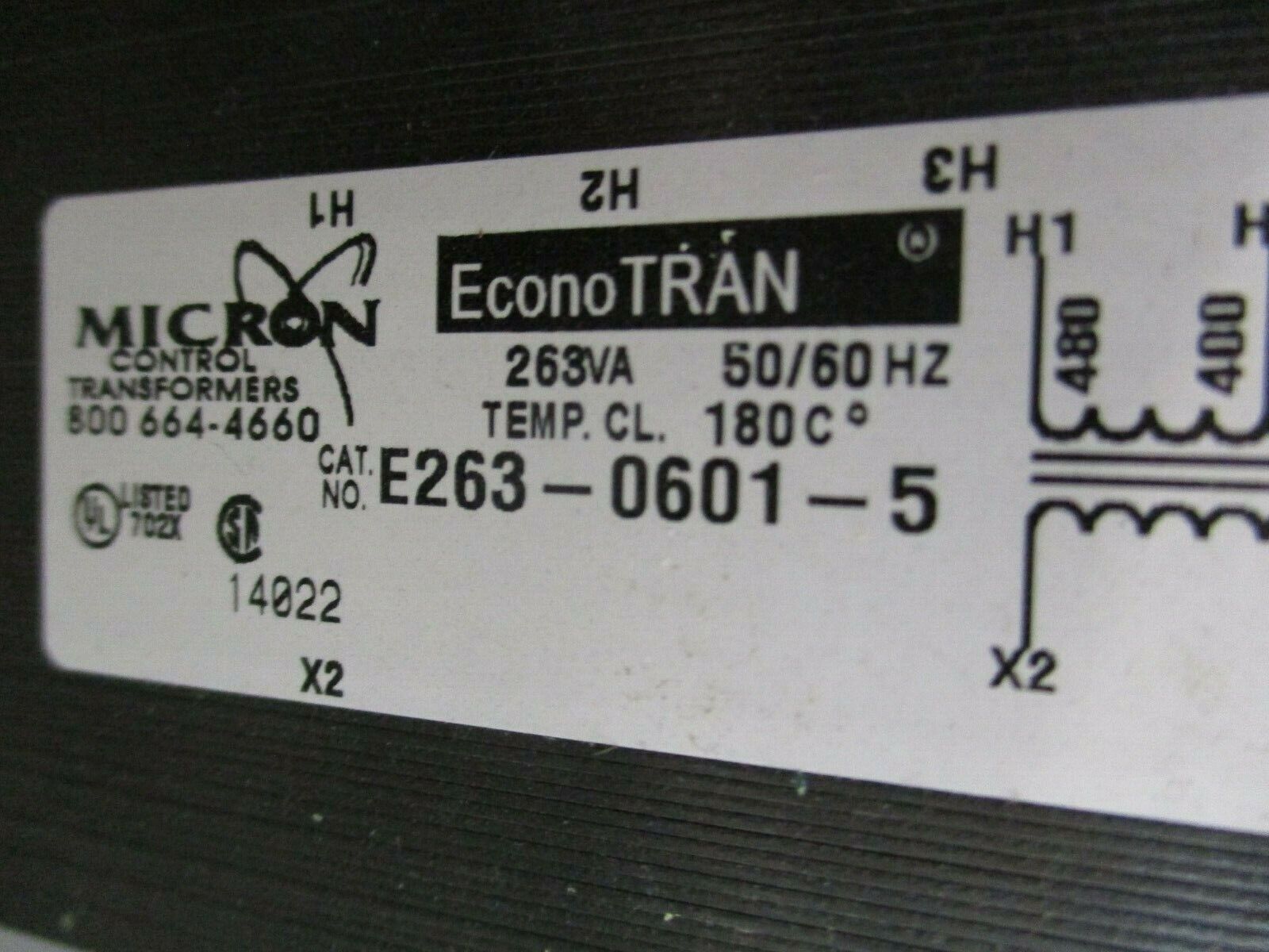 Micron EconoTRAN Control Transformer w/ Power Supply Board E263-0601-5 263VA