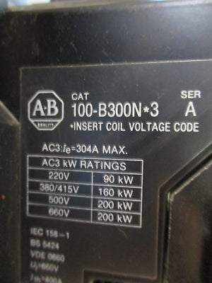Allen-Bradley Contactor 100-B300N*3 Ser. A 120V Coil 304A 600V Used