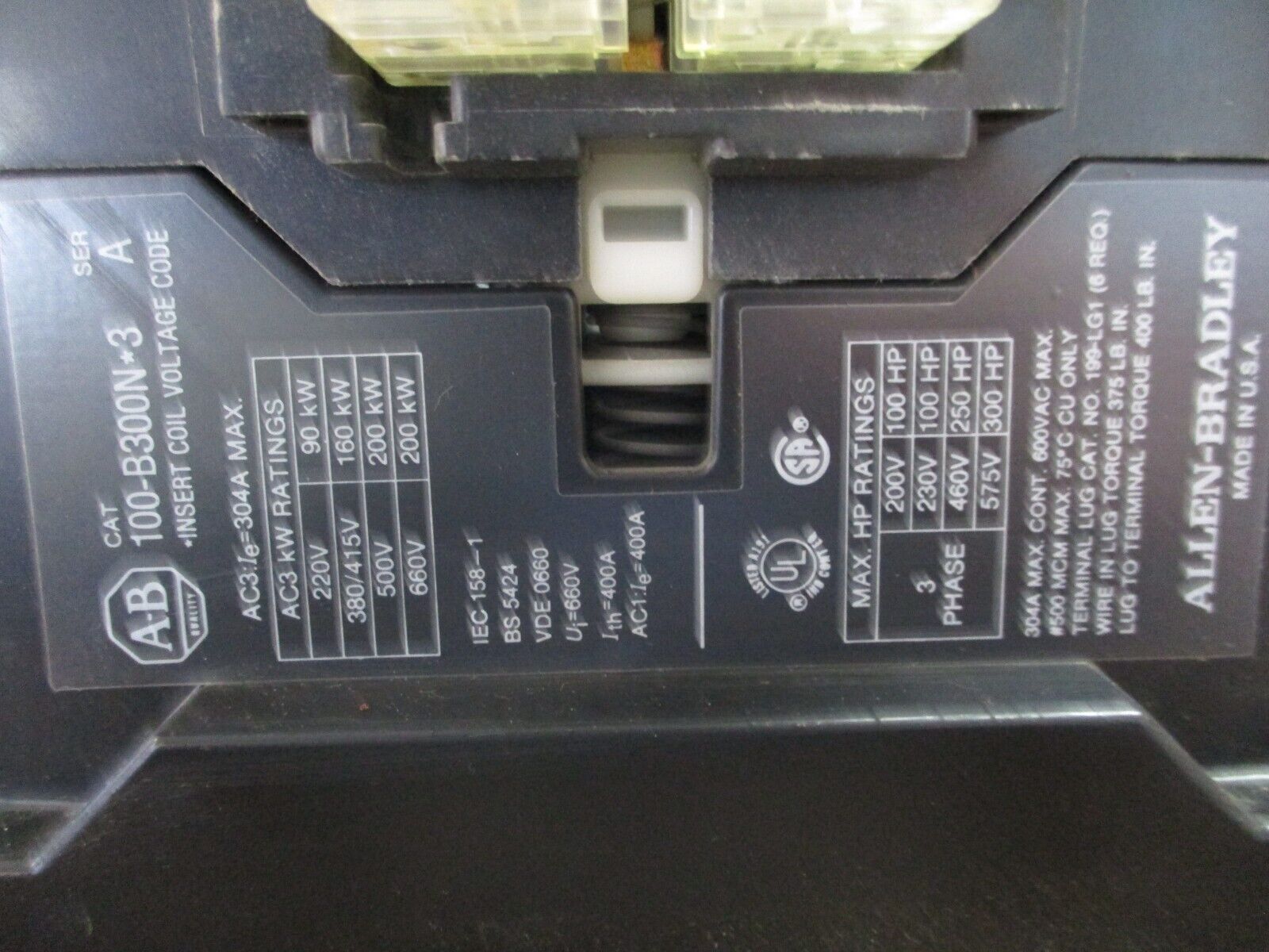 Allen-Bradley Contactor 100-B300N*3 Ser. A 120V Coil 304A 600V Used