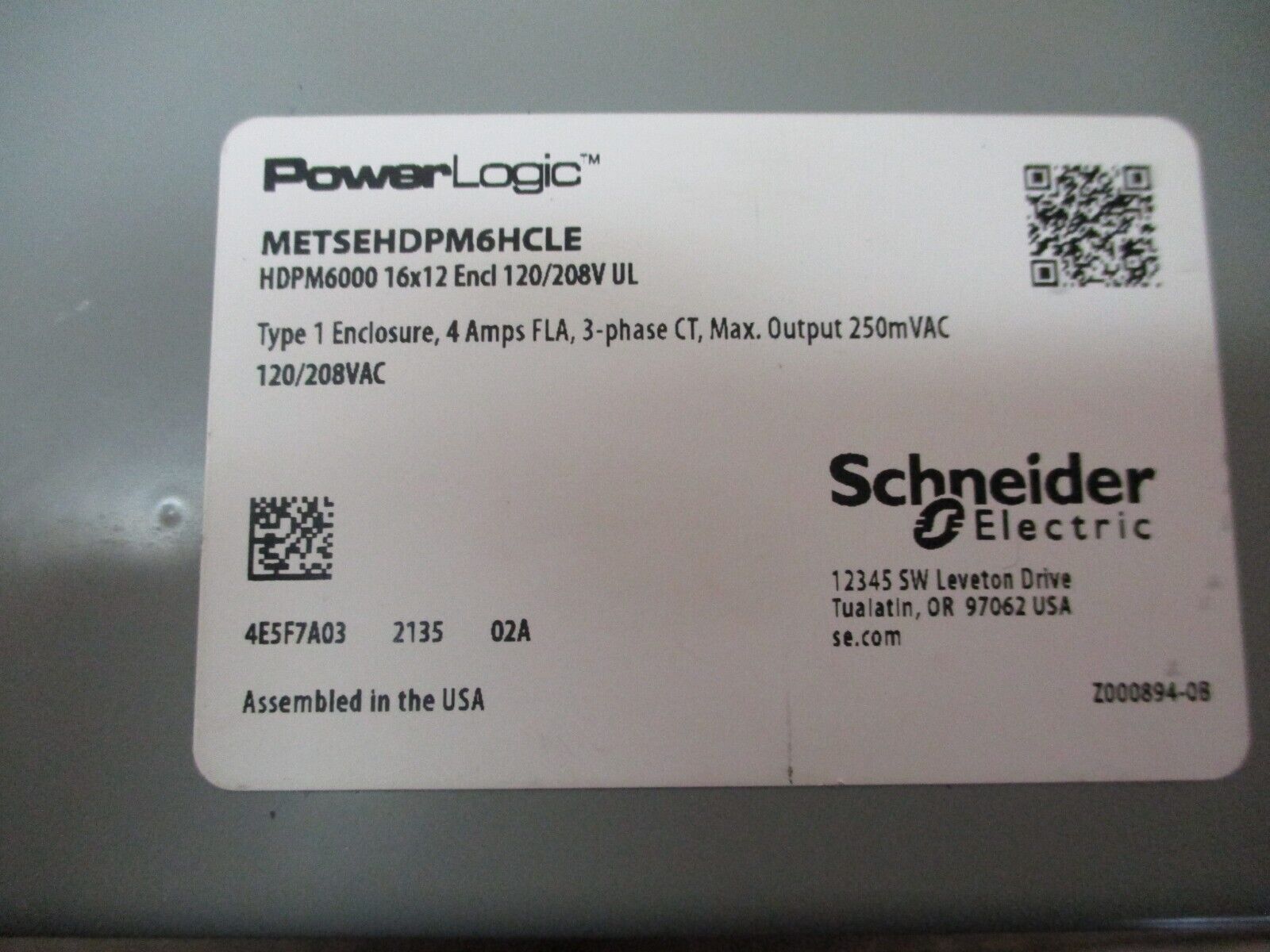 Schneider Electric PowerLogic HDPM6000 Power Meter METSEHDPM6HCLE 120/208V 4A