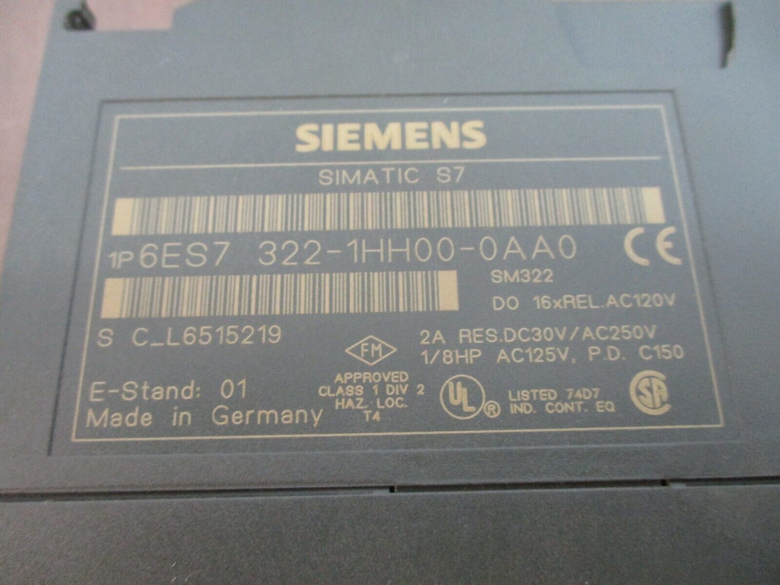 Siemens Simatic S7 Digital Output Module 6ES7 322-1HH00-0AA0 120VAC 16xRel Used
