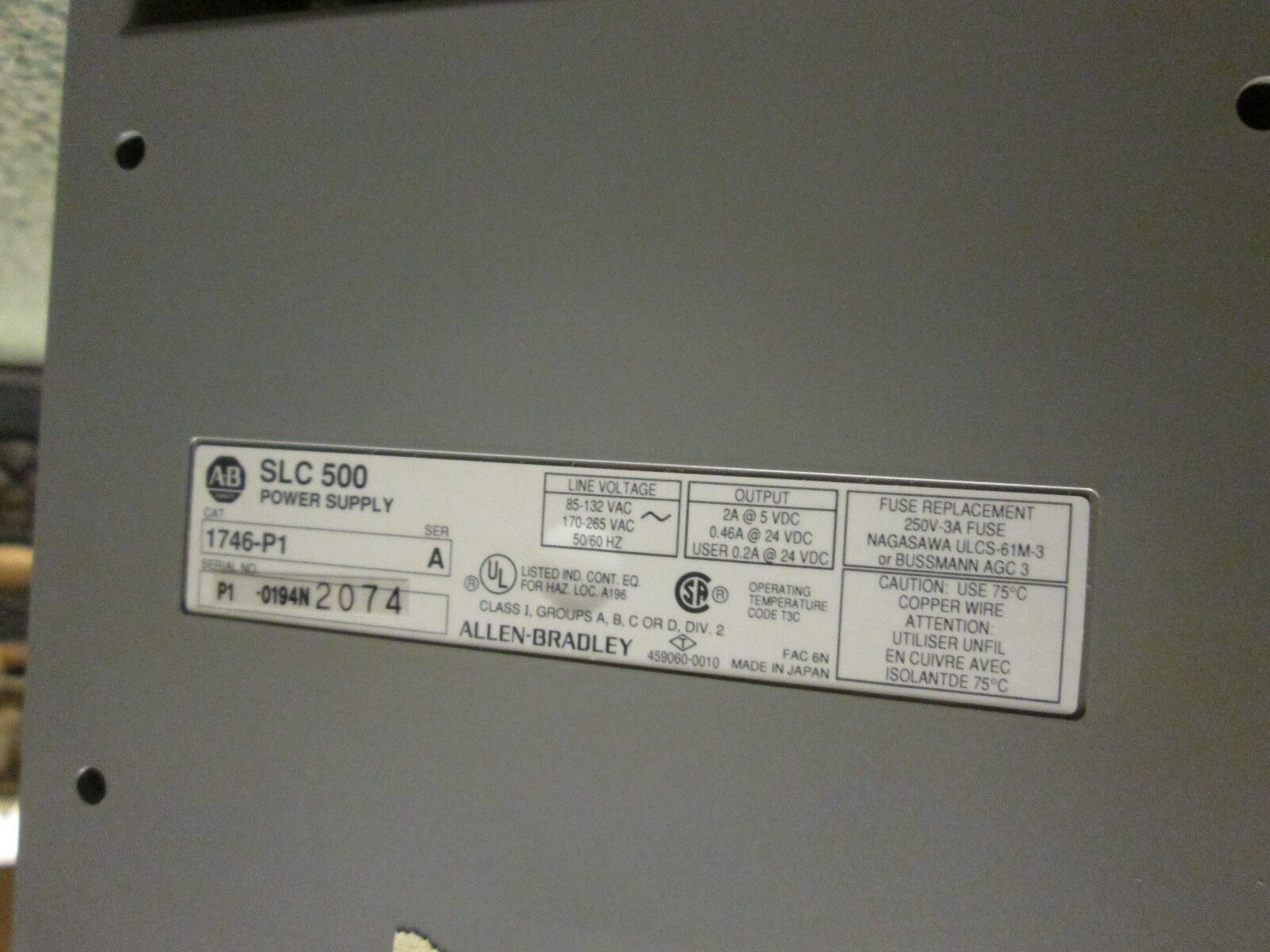Allen-Bradley SLC500 PLC Rack w/ Power Supply 1746-A13 / 1746-P1 13-Slot Used