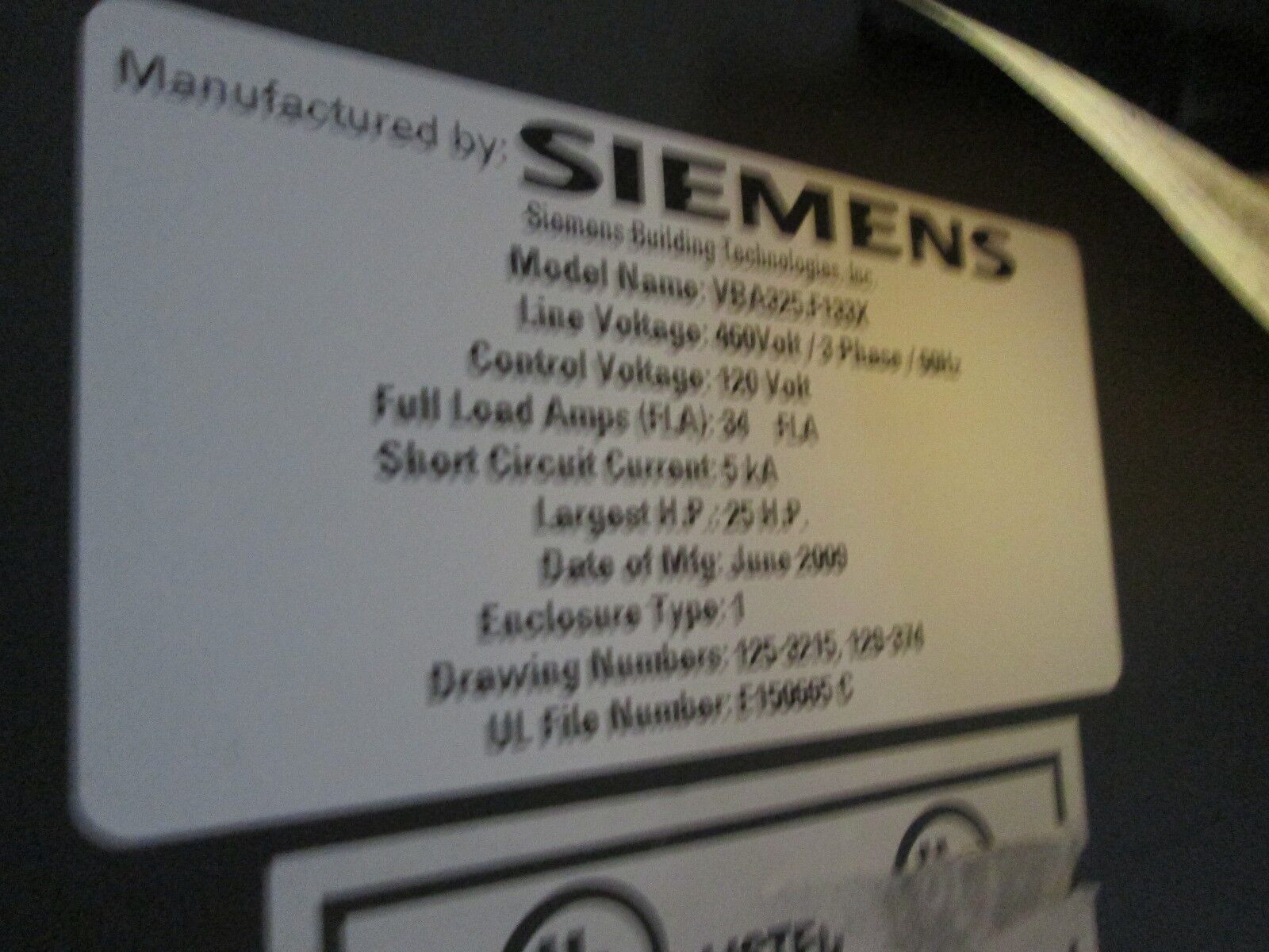 Siemens SED2 AC Drive VBA325.F133X SED2-18.5/32X 25HP Used