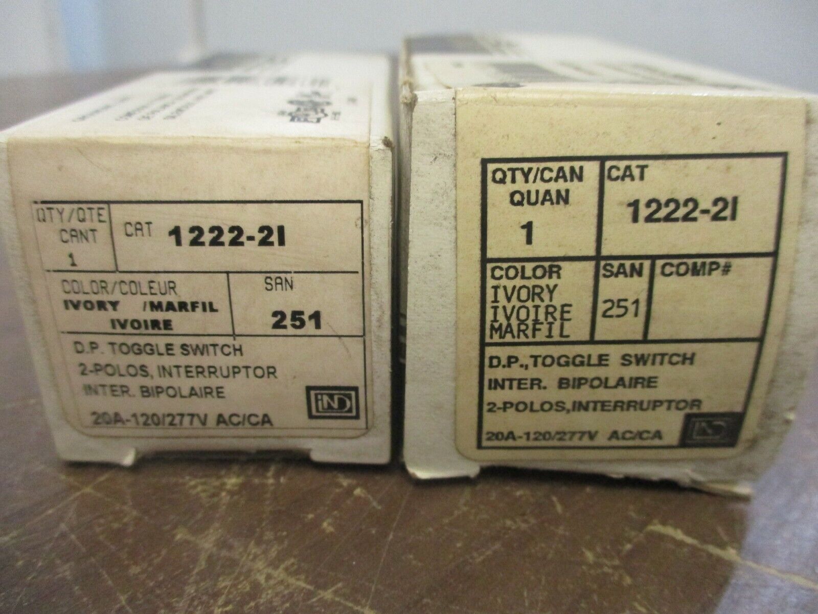 Leviton D.P. Toggle Switch 1222-2I 20A 120/277V 2P Ivory New Surplus *Lot of 2*