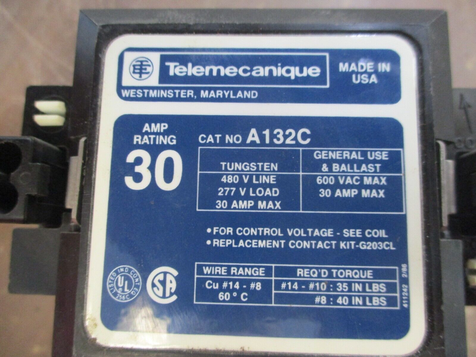 Telemecanique Contactor A132C 30A 600V Used
