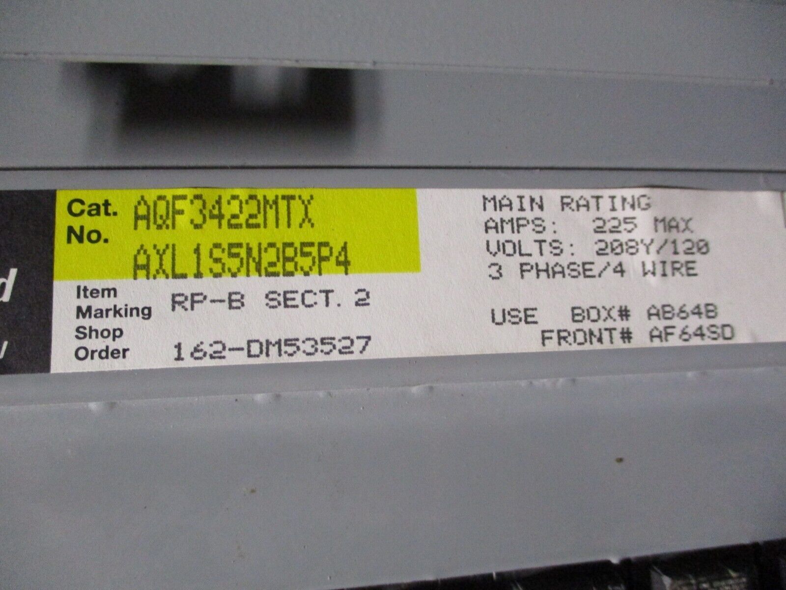 GE Main Lug Breaker Panel AQF3422MTX 225A Max 208/120V 3Ph 4W Used