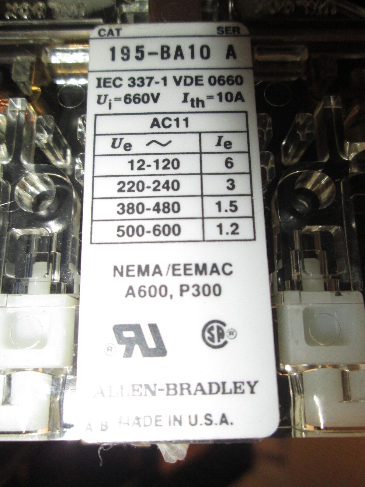 Allen-Bradley Reversing Contactor 100-A09N2*3 193-BSB 16 (2)195-BA10 24VDC Coil
