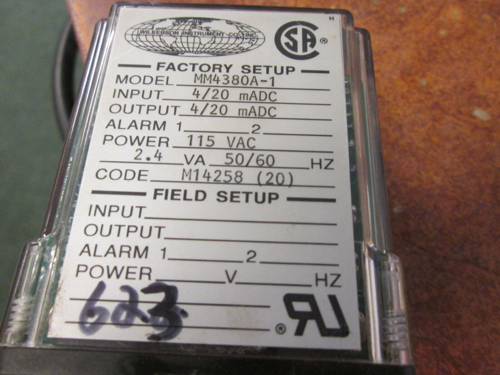 Wilkerson Isolated Transmitter MM4380A-1 Input: 4/20 mADC Output: 4/20 mADC Used