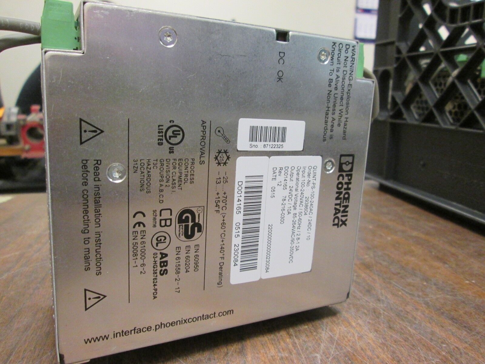 Phoenix Contact Power Supply QUINT-PS-100-240AC / 24DC / 10 Rev. 12 Used