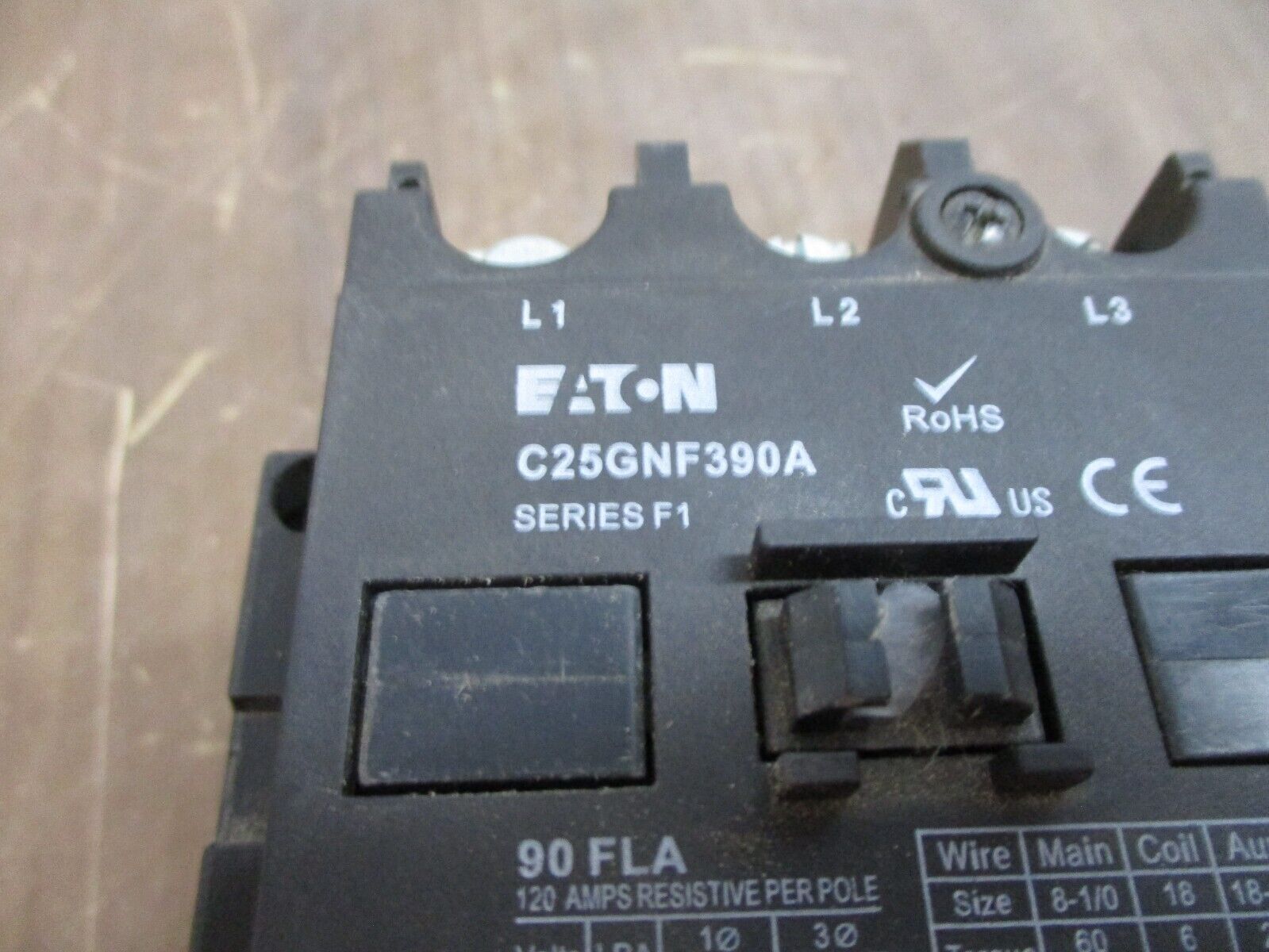 Eaton Contactor C25GNF390A Ser. F1 120V Coil 90A w/ Aux Used