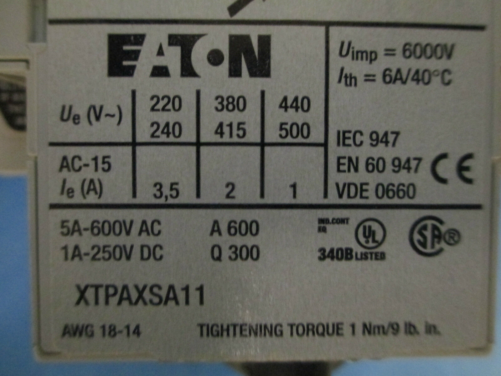 Eaton Overload XTPR2P5BC1, 2.5A 600V 1.5HP