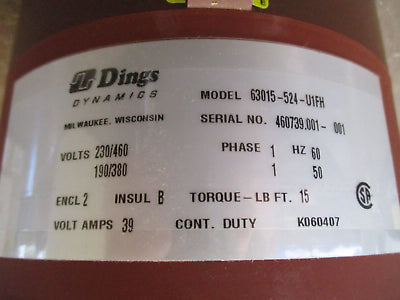 Dings Spring Set Brake 63015-524-U1FH 15 lbft Torque 230/460V New Surplus