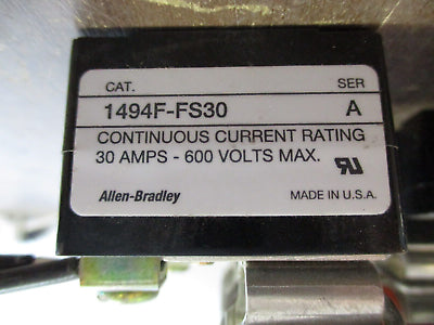 Allen-Bradley Fuse Holder 1494F-FS30 Ser. A 30A 600V 3P w/ (3) 6A Fuses Used