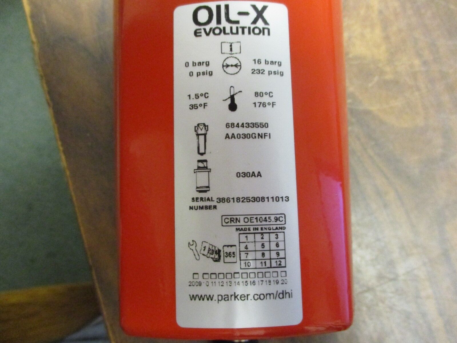 Parker Oil-X Evolution Filter AO030GNFI 176°F Max 232 PSIG Max Used