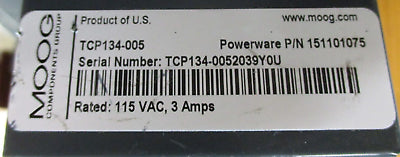 MOOG Centrifugal Blower TCP134-005 115V 3A 1/4HP 3300RPM 1Ph Used