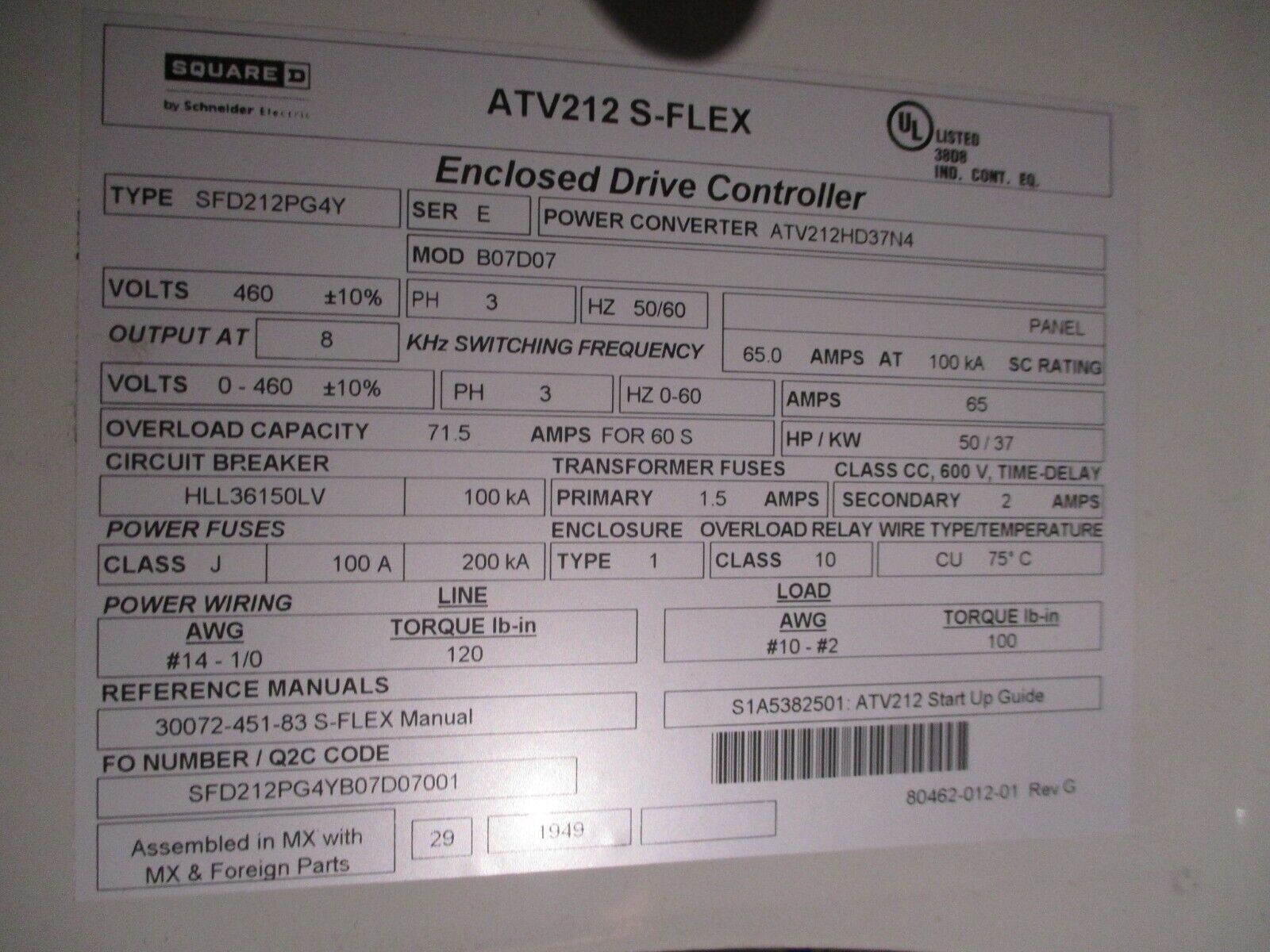Square D ATV212 S-Flex AC Drive w/ Bypass SFD212PG4Y Ser. E 50HP 3Ph w/ Keypad