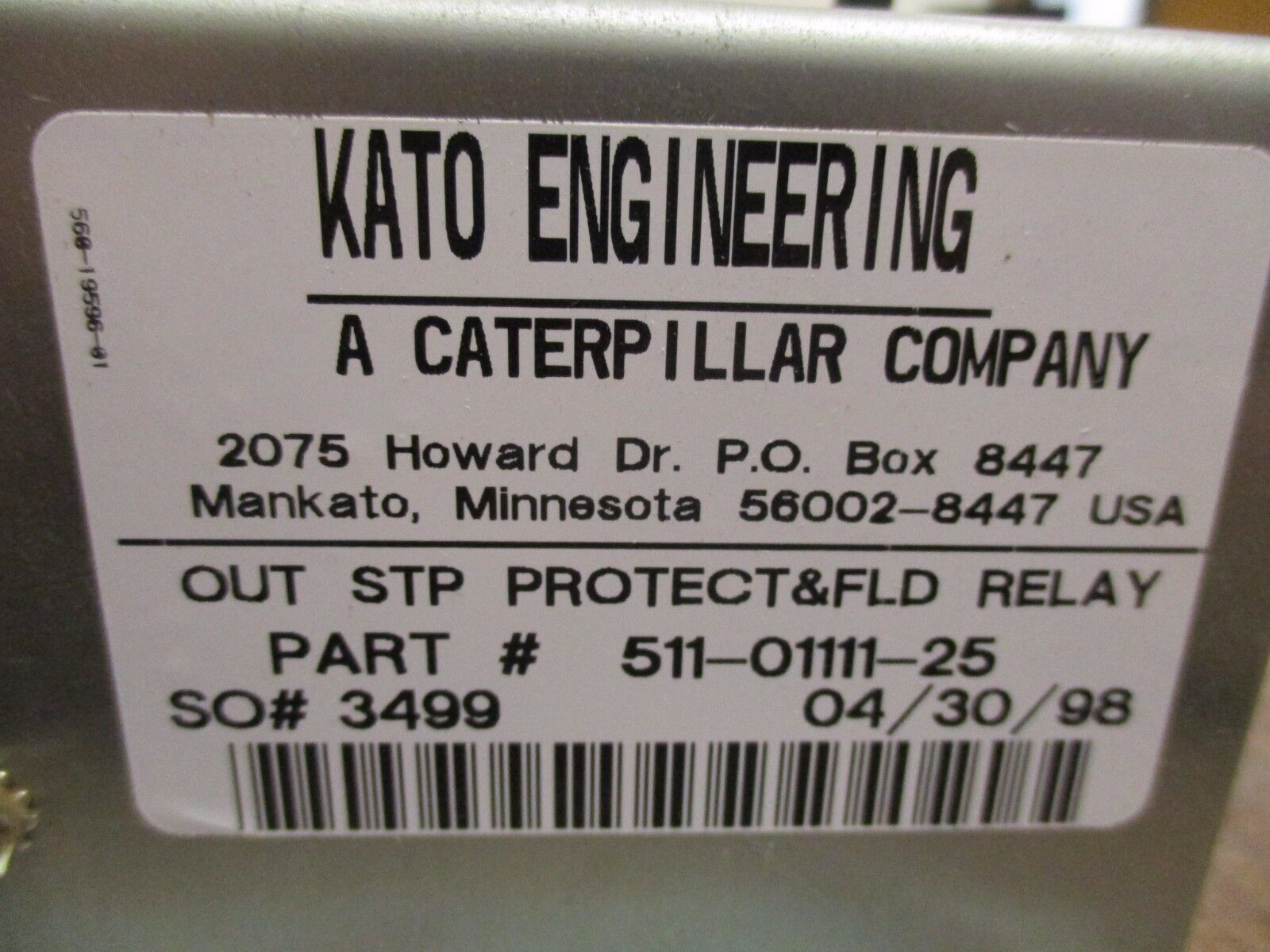 Kato Engineering Field Relay Protection Assembly 511-01111-25 120V 5A Used