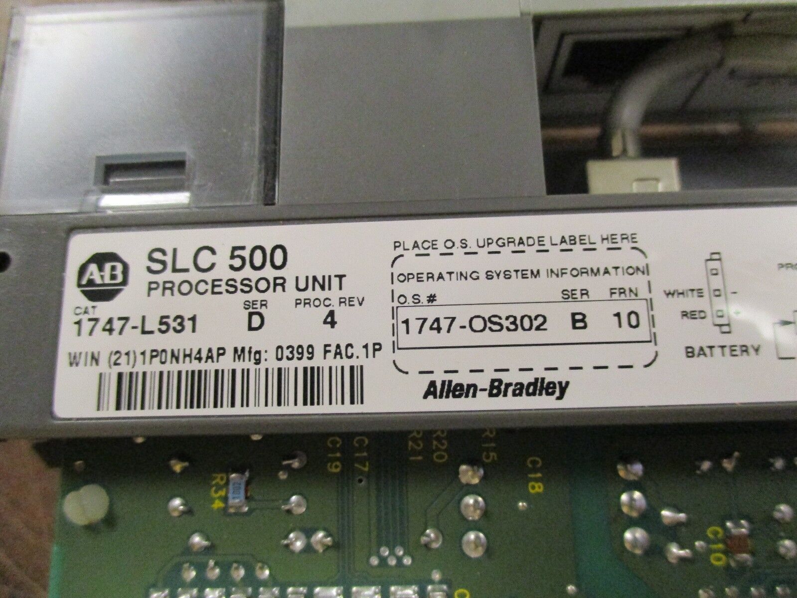 Allen-Bradley SLC 500 Processor Unit 1747-L531 Ser D Proc Rev. 4 Used