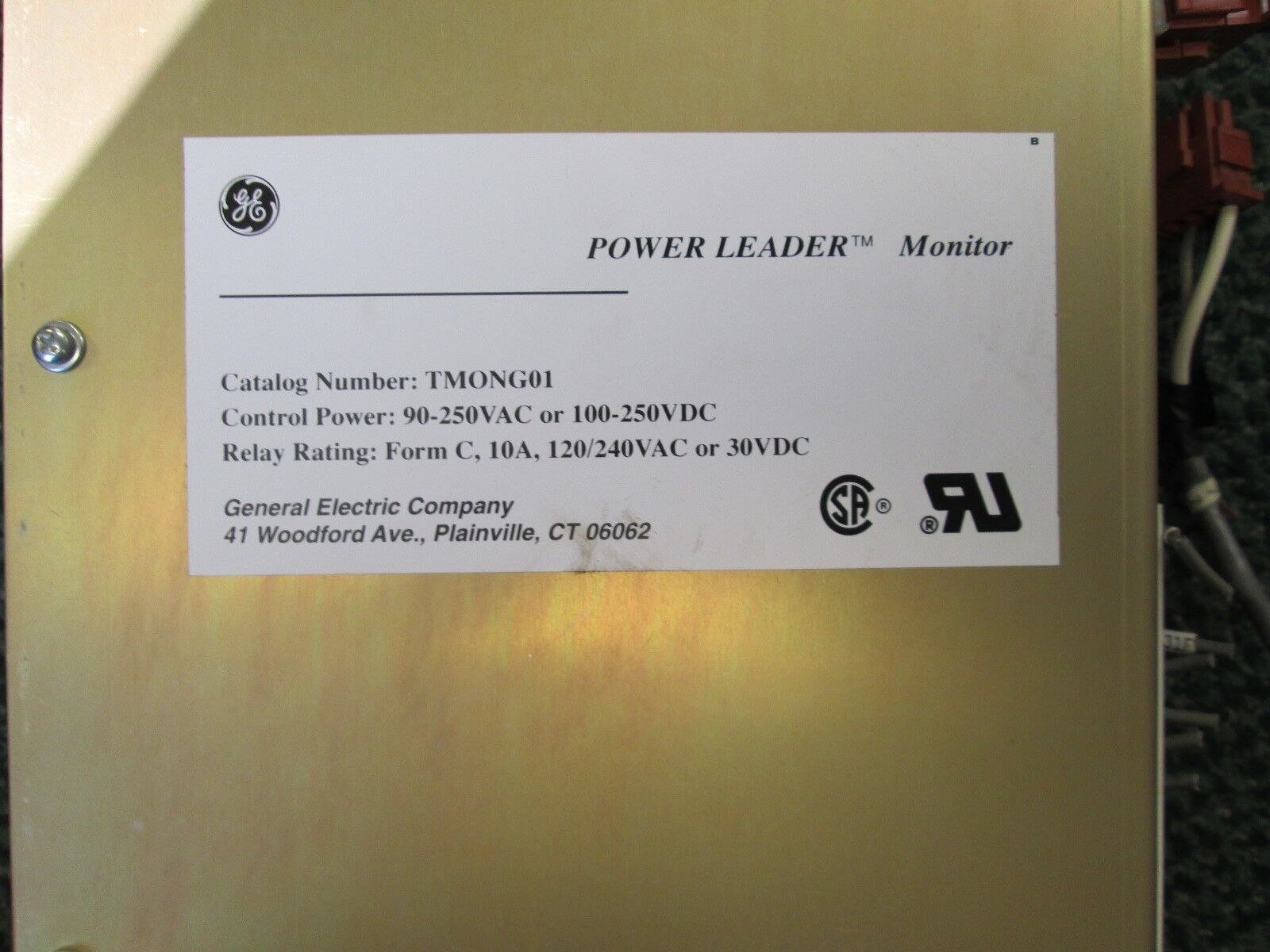 GE Power Leader Monitor, TMONG01, 90-250VAC, 100-250VDC, Used
