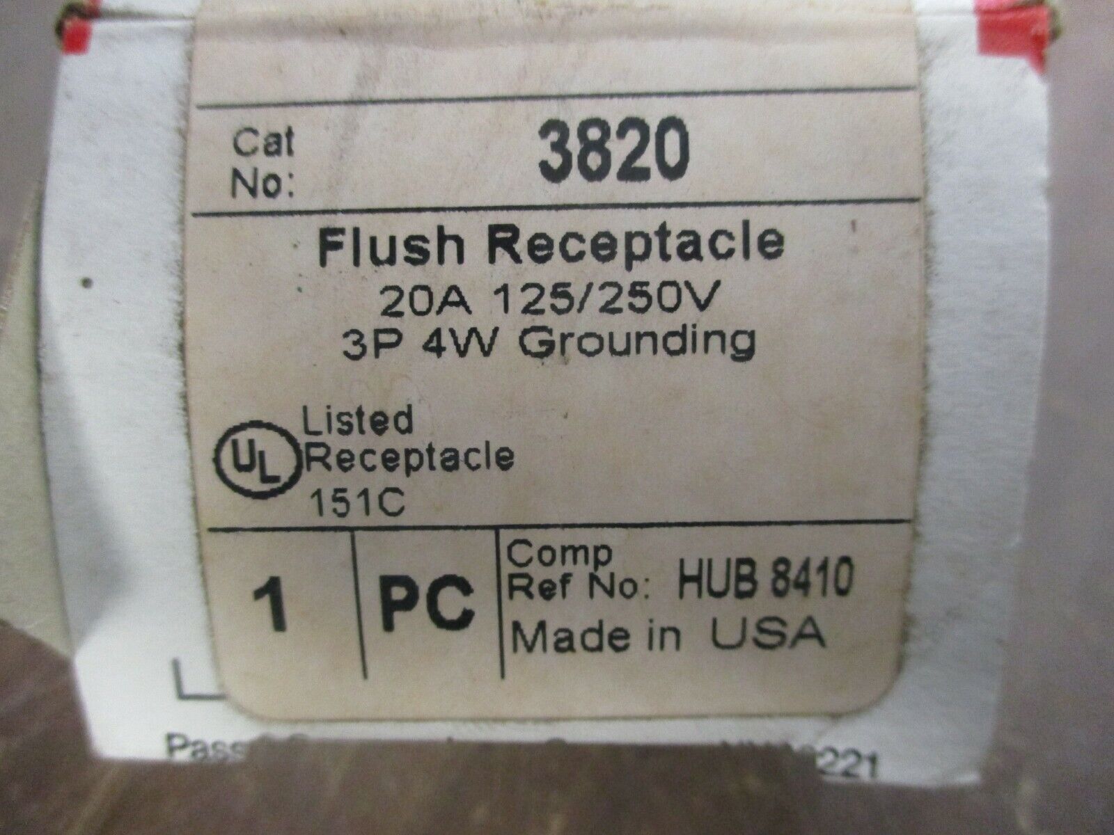Pass & Seymour Legrand Flush Receptacle 3820 20A 125/250V 3P 4W New Surplus